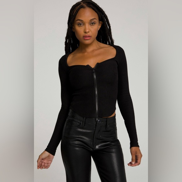 Good American Tops - Good American | Size 4 Black Dramatic Zip Long Sleeve Top
